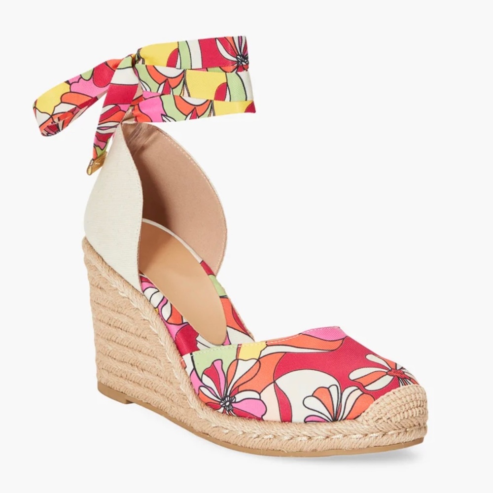 FUNKY FUCHSIA FLORAL WEDGES - Picture 1 of 6